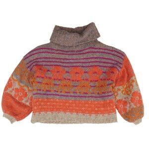 Vici Cozy Cowl Neck Sweater in Soft Heather Gray with Fun Pattern